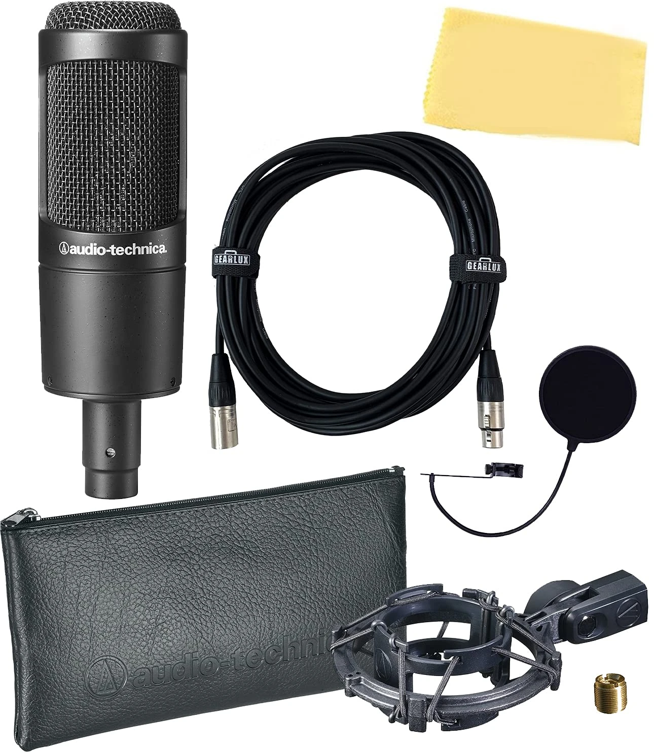Audio-Technica AT2035 Cardioid Condenser Microphone Bundle with Pop Filter, XLR Cable, and Austin Bazaar Polishing Cloth