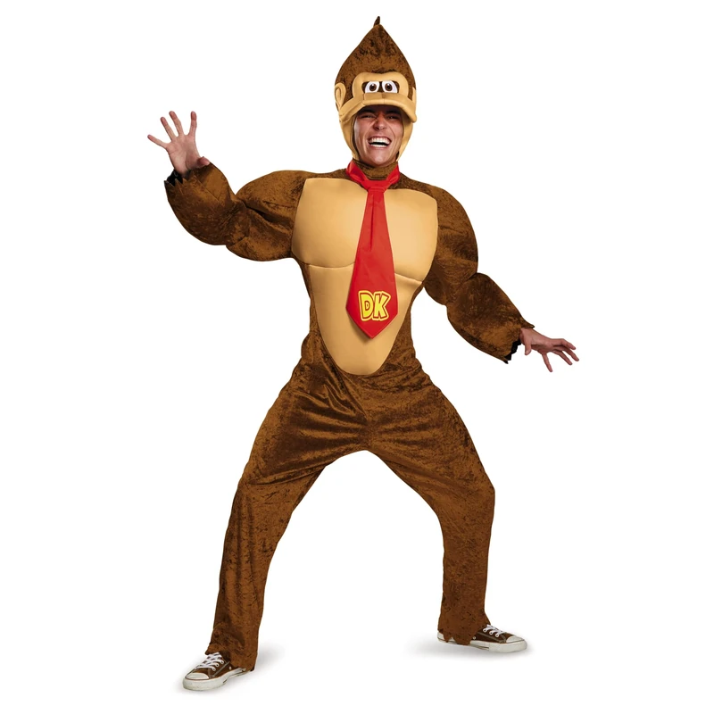 Donkey Kong Fancy Dress for Adults, Official Nintendo Licensed Product by Disguise, Padded Torso, Includes Red DK Tie and Donkey Kong Mask, in Size XL