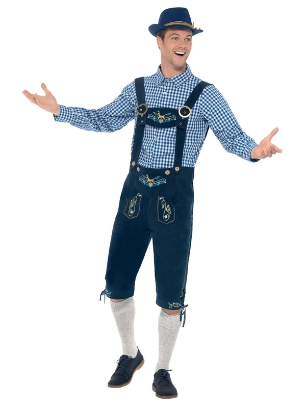 Smiffys Deluxe Traditional Rutger Bavarian Costume, Blue with Lederhosen & Shirt, Oktoberfest Fancy Dress, Adult Dress Up Costumes, World Book Day