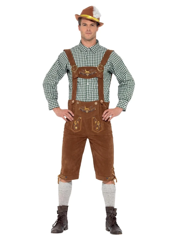 Smiffys Deluxe Traditional Hans Bavarian Costume, Green with Lederhosen & Shirt, Oktoberfest Fancy Dress, Halloween Dress Up Costumes, World Book Day