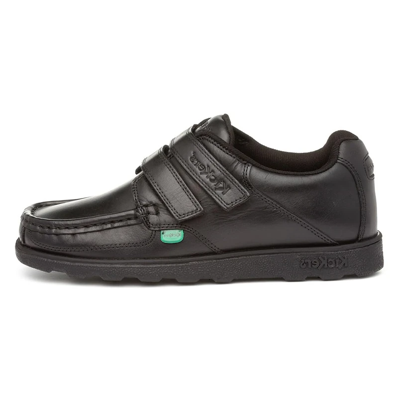 Kickers Fragma Boys Leather Black Easy Fasten Shoe - Size 2 - Black