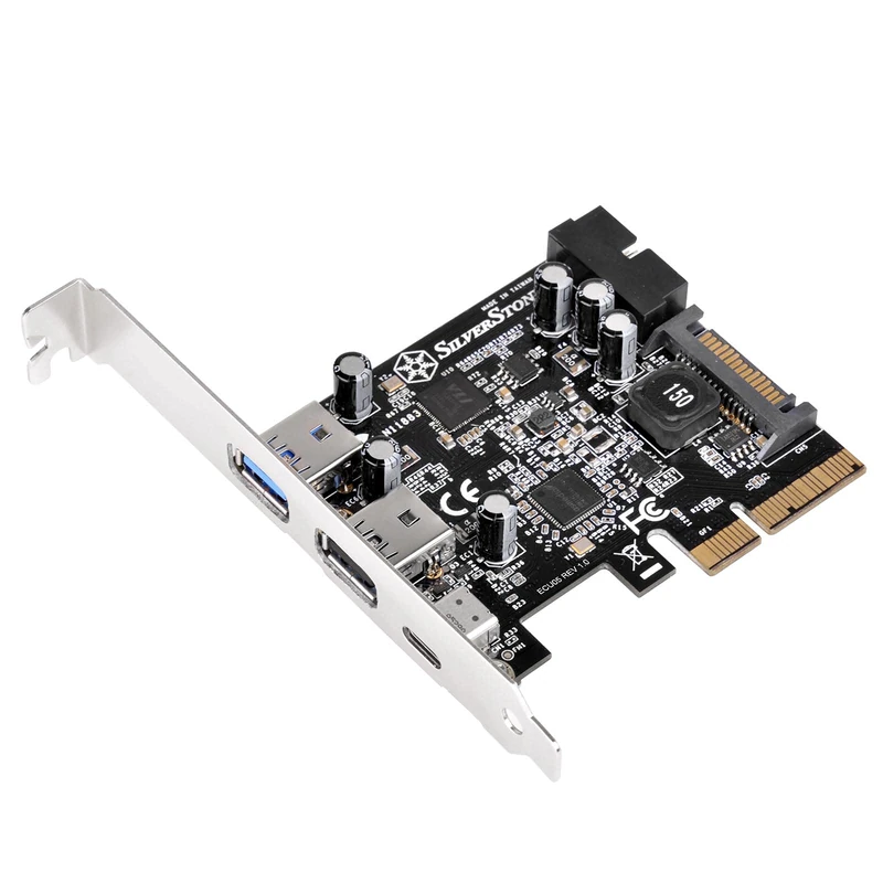 SilverStone SST-ECU05 - SuperSpeed external USB 3.1 Type C, 2x USB 3.0 Type A, 1x internal USB 3.0 PCI-E Express Card Gen 2.0 2x, 10 Gbps, support low profile