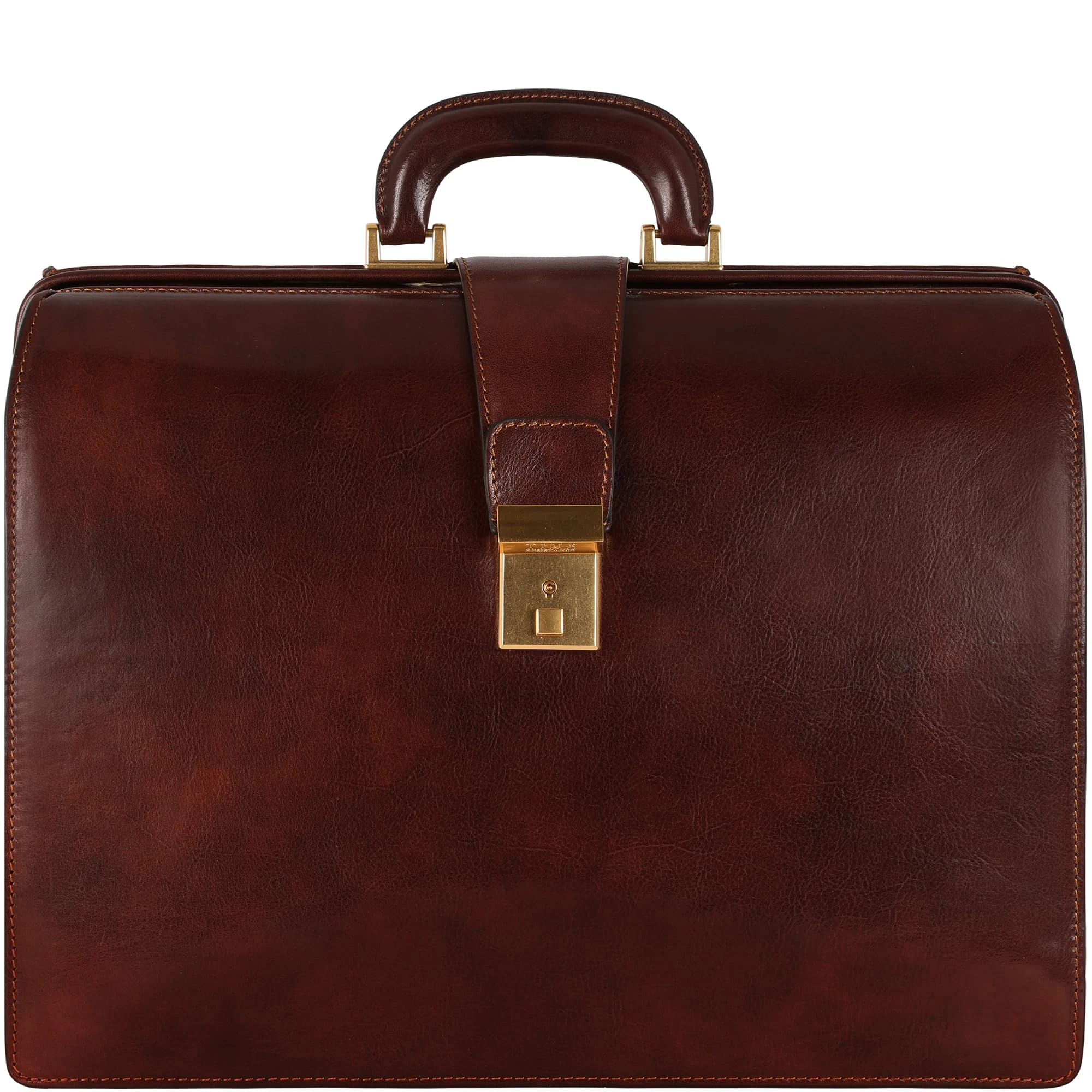 Time Resistance Leather Lawyer Briefcase - Italian Attache Doctor Bag (Brown)