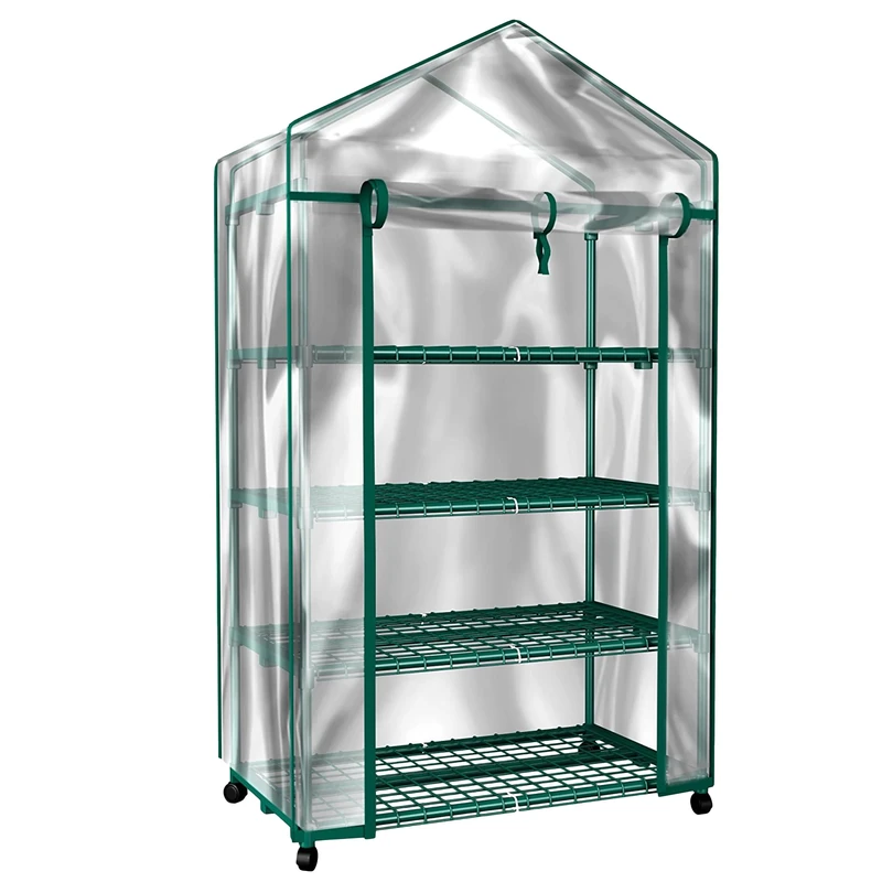 Home-Complete HC-4201 Mini Greenhouse-4-Tier Indoor Outdoor Sturdy Portable Shelves-Grow Plants, Seedlings, Herbs, or Flowers In Any Season-Gardening Rack, Green