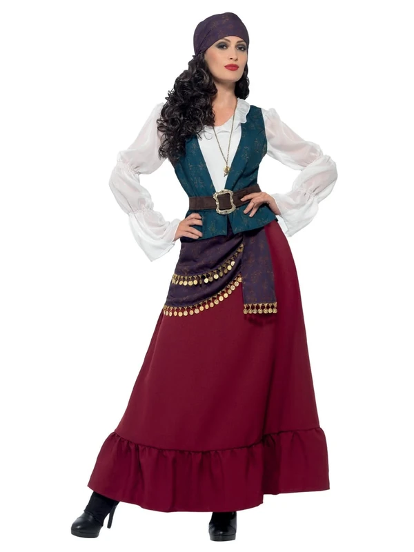Smiffys Deluxe Pirate Buccaneer Beauty Costume, Purple with Dress, Sash, Bandana & Necklace, Pirate Fancy Dress, Pirate Dress Up Costumes