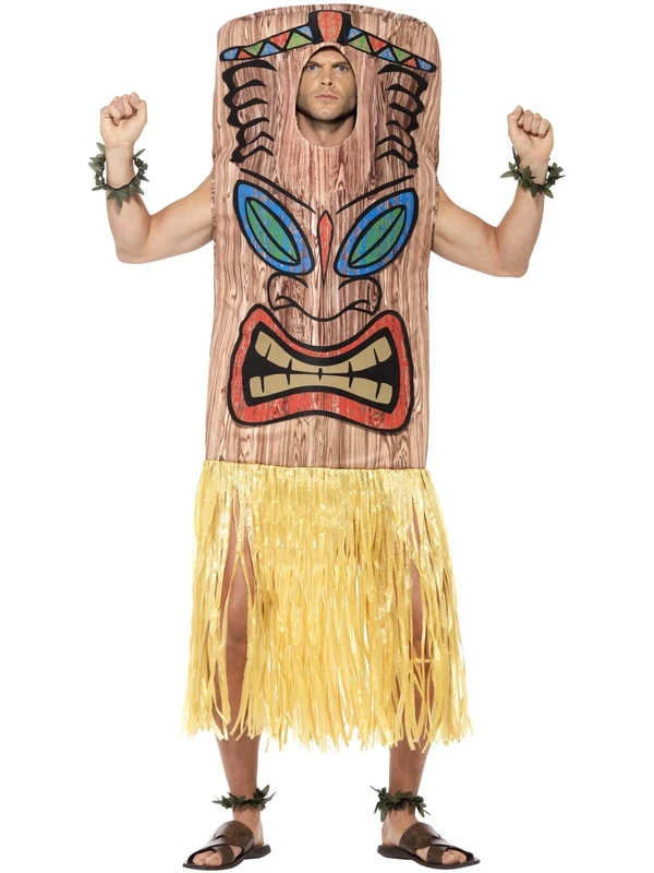Smiffys Tiki Totem Costume, Brown with Tabard, Attached Skirt, Wrist & Ankle Cuffs, Hawaiian Luau Fancy Dress, Hawaiian Dress Up Costumes