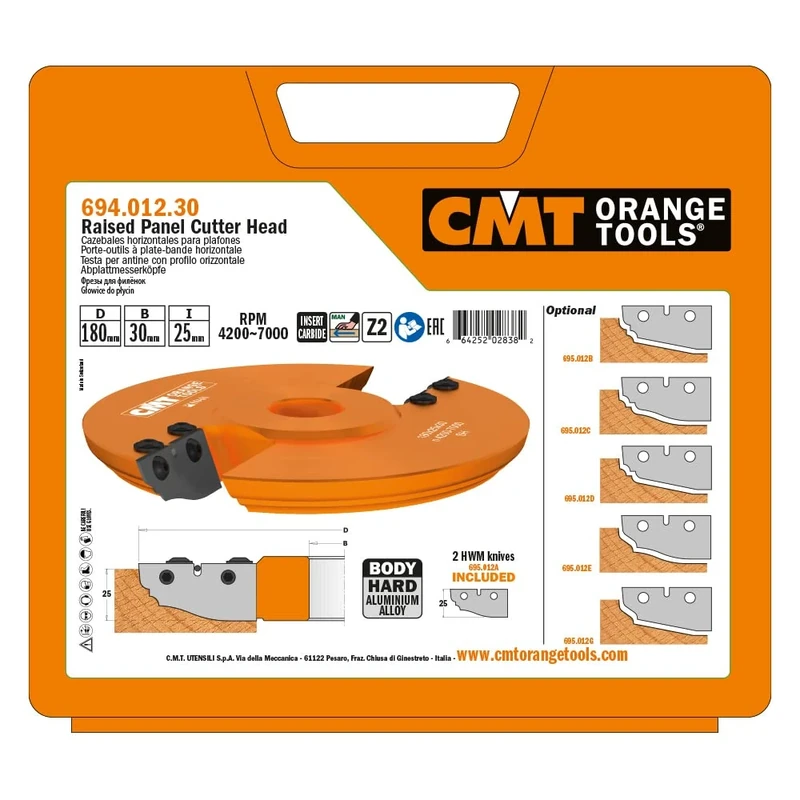 CMT Orange Tools 694.012.30 - Raised Panel Cutter Head with Tc Interc. Blades Z2 180X25X30