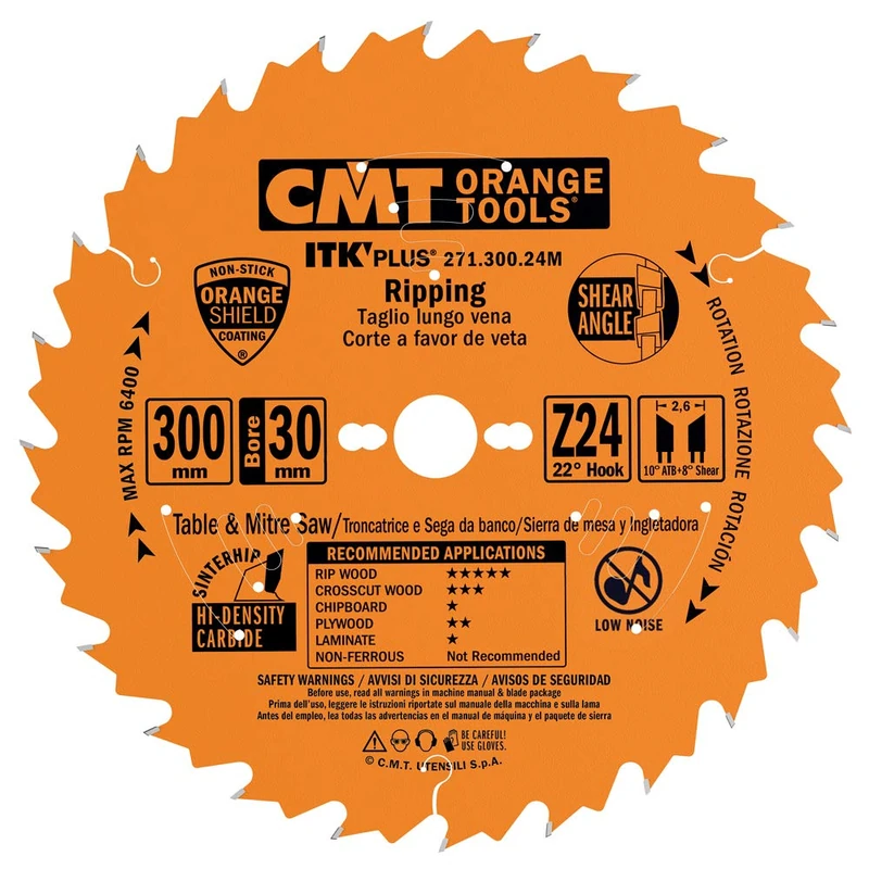 CMT 271.300.24M ITK Plus RIP and Crosscut Saw Blade HW 300X2.6X30 Z24 ATB+S