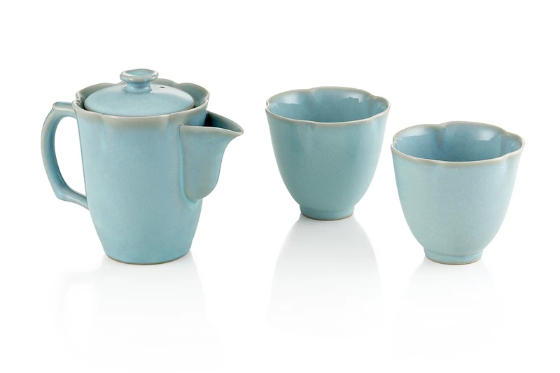 TEA SOUL "Ru Ware Porcelain Teapot with 2 Cups Set, Blue