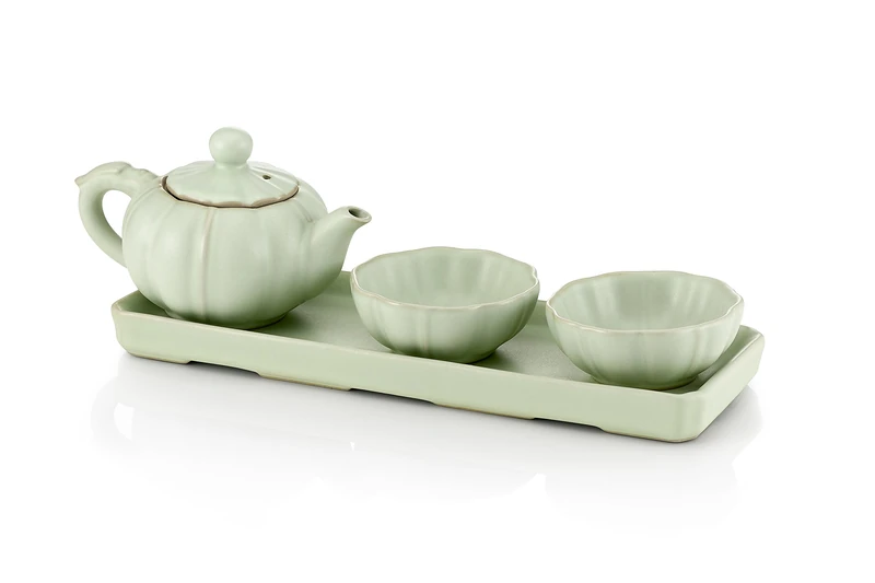 TEA SOUL "Ru Ware Teapot Set with 2 Cups, Porcelain, Green