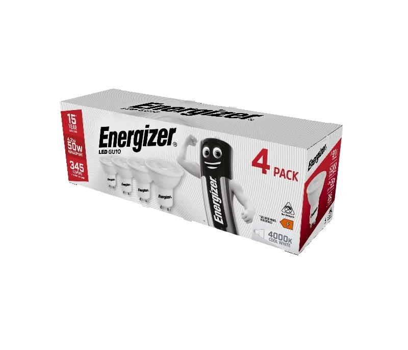 Energizer Modern LED Energy Saving Lightbulb, GU10, 5 W, Cool White, 4 Pack