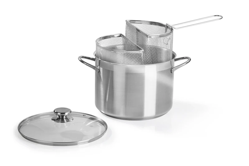 Barazzoni – Spaghetti Pot with Double Basket, ø24cm, capacity 6 lt, 18/10 Stainless Steel, Made in Italy Grey