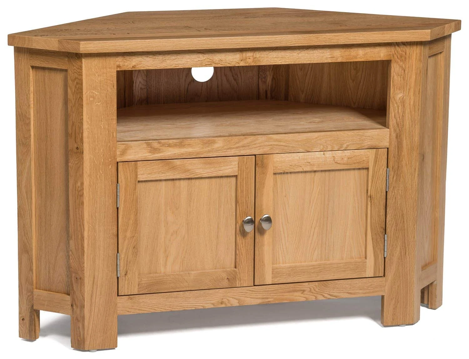 Hallowood Furniture Waverly Oak Corner TV Unit with Cable Hole & Storage Cupboard, 2-Door Solid Wooden Light Oak TV Stand Cabinet with Adjustable Shelf, Corner Unit for Living Room or Bedroom
