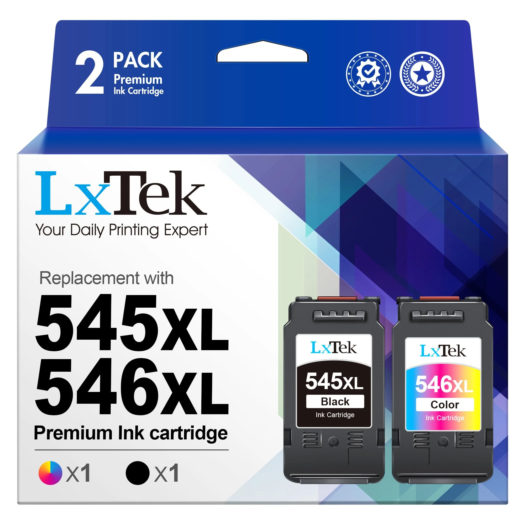 LxTek PG-545XL CL-546XL Ink Cartridges Replacement for Canon 545XL 546XL for PIXMA TR4551 PIXMA MG2550 PIXMA MG2550S PIXMA TS3150 TS3350 TS3351 TS3450 TS3452 TR4650 (Black Colour, 2-Pack