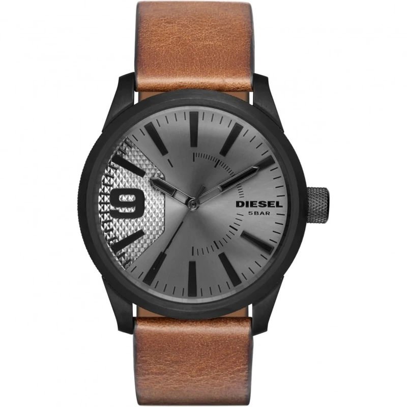 Diesel Watch for Men Rasp, Three Hand Movement, 46 mm Black Stainless Steel Case with a Leather Strap, DZ1764
