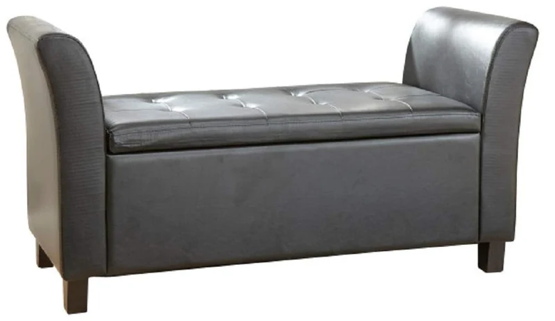 Home Source Verona Window Seat, Faux Leather, Black, 60 x 120 x 45 cm