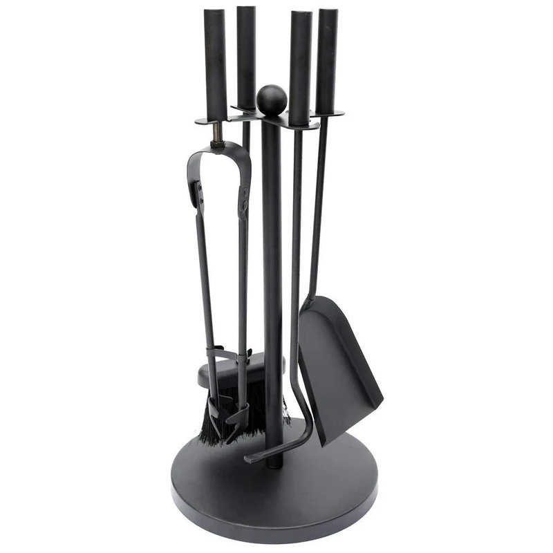 Fire Vida 5 Piece Warwick Fireplace Companion Set – Black Iron Fireside Tool Kit with Stand – Includes Poker, Tongs, Shovel & Brush – Ideal for Wood Burners, Fire Pits & Coal Stoves - Image 1