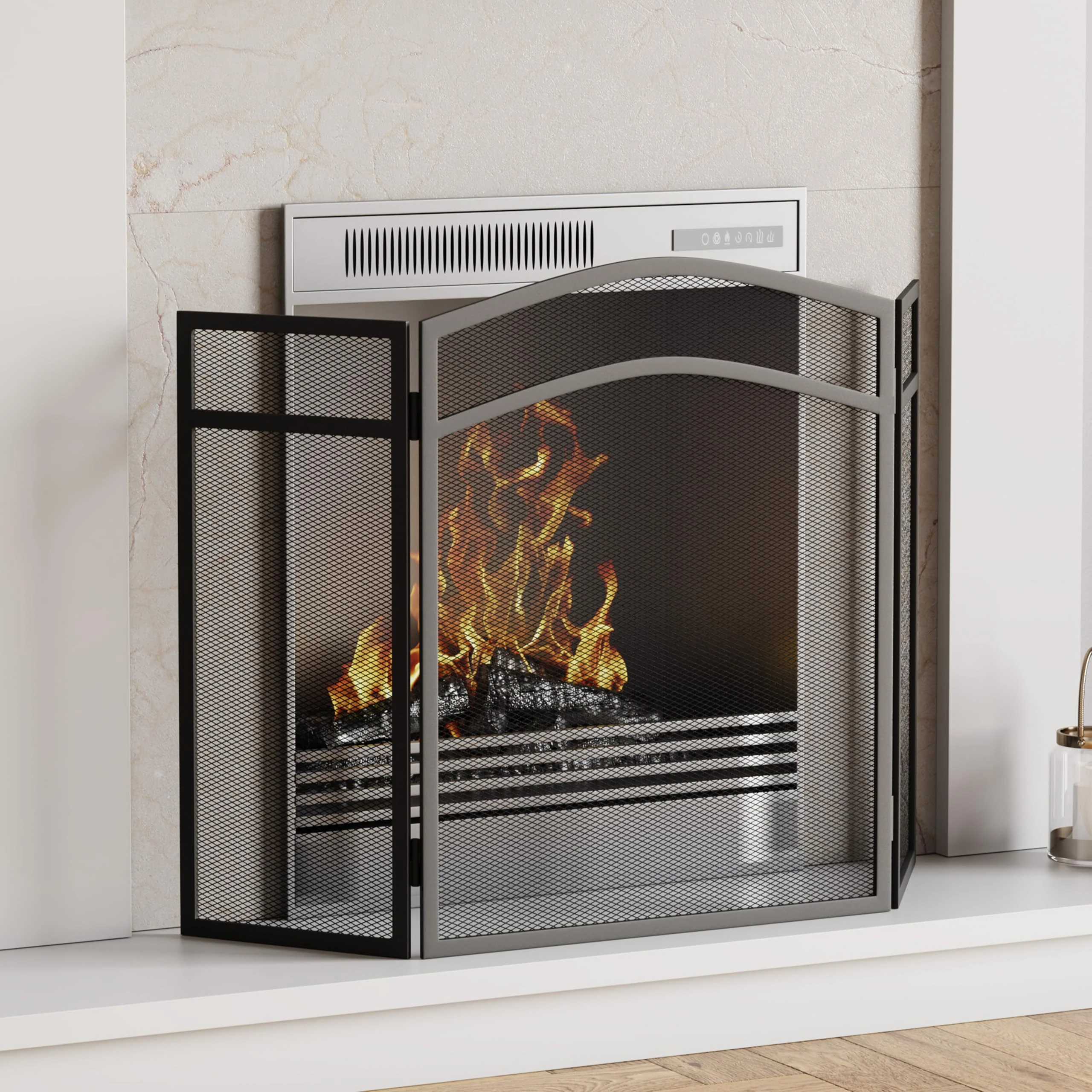 Fire Vida Milton Fire Screen Spark Guard Arched, Metal, Black