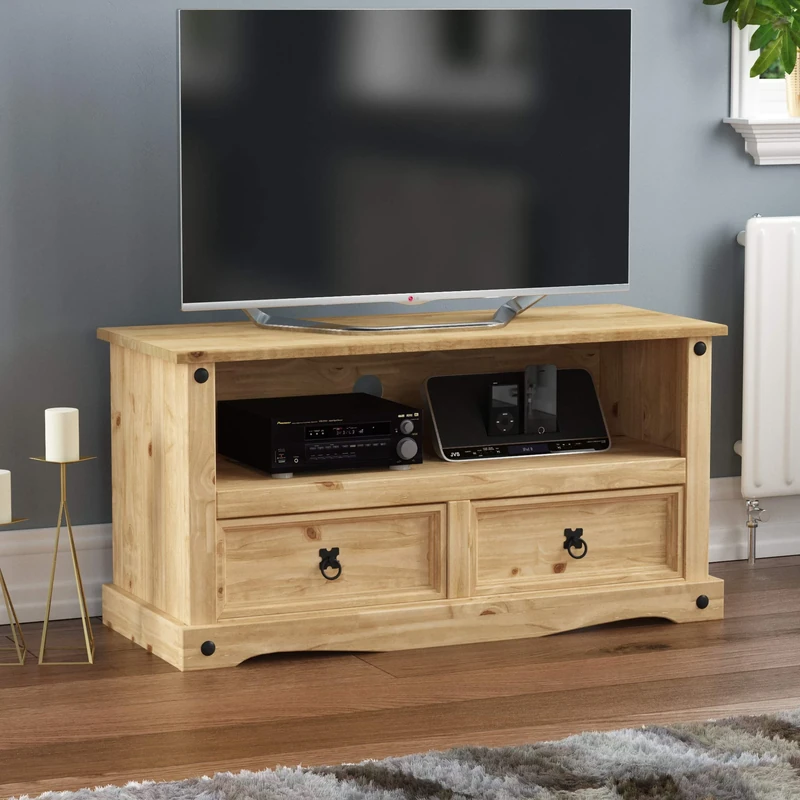 Vida Designs TV Cabinet, Flat Screen Stand Unit, 95 cm x 43 cm x 51 cm, Solid Pine Wood