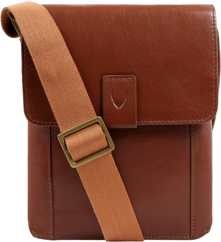 Hidesign Aiden Genuine Leather and Canvas Mini Crossbody Men/Women Messenger Bag/Travel Bag / 10.5" iPad Bag, Tan & Brown, S, Crossbody Bag