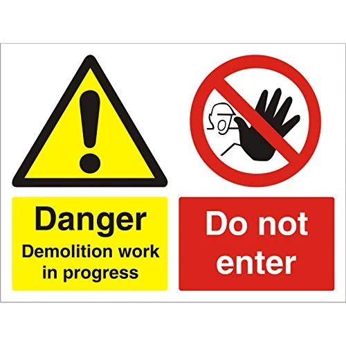 Seco Danger Demolition Work in Progress Do Not Enter Sign, 600mm x 450mm - 3mm Foam PVC - Image 1