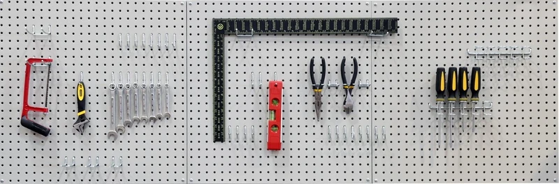 Seville Classics Perforated Pegboard Set, Grey, Metal, 182.9 x 60.9 cm, 46 hooks
