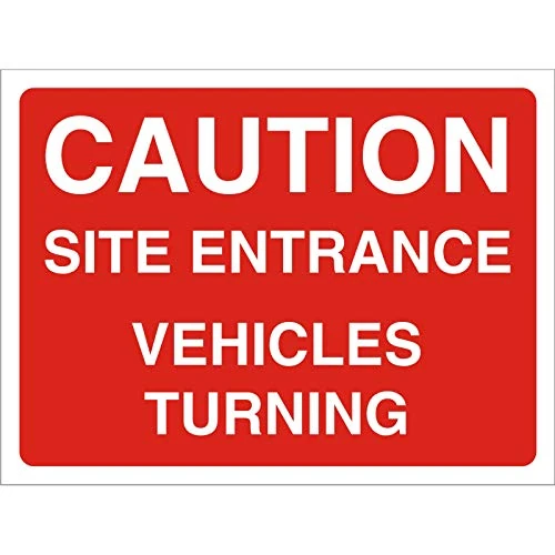 Seco Caution Site Entrance Vehicles Turning Sign, 600mm x 450mm - 3mm Foam PVC