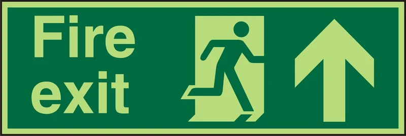 Seco Fire Exit - Fire Exit, Man Running Right, Arrow Pointing Up Sign, 300mm x 100mm - Photoluminescent 2mm Acrylic - Image 1