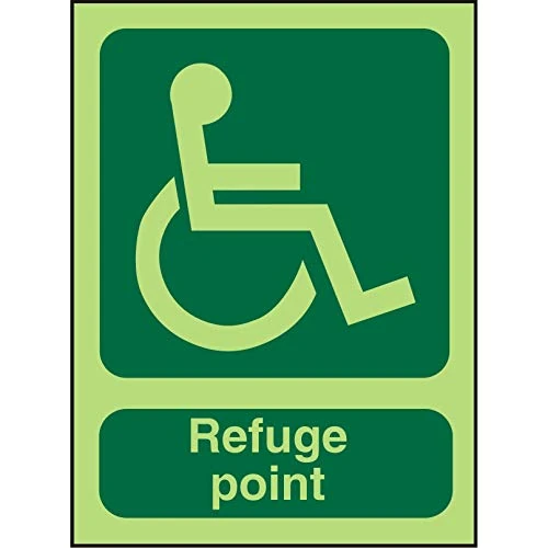 Seco DDA Fire Exit - Wheel Chair, Refuge Point Sign, 150mm x 200mm - Photoluminescent 2mm Prestige Acrylic