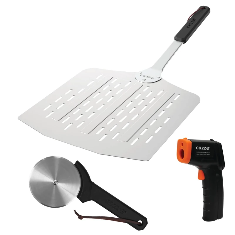 cozze® Pizza Shovel, Thermometer & Pizza Cutter Gift Set - Luxury 3 Piece Set for Pizza Lovers