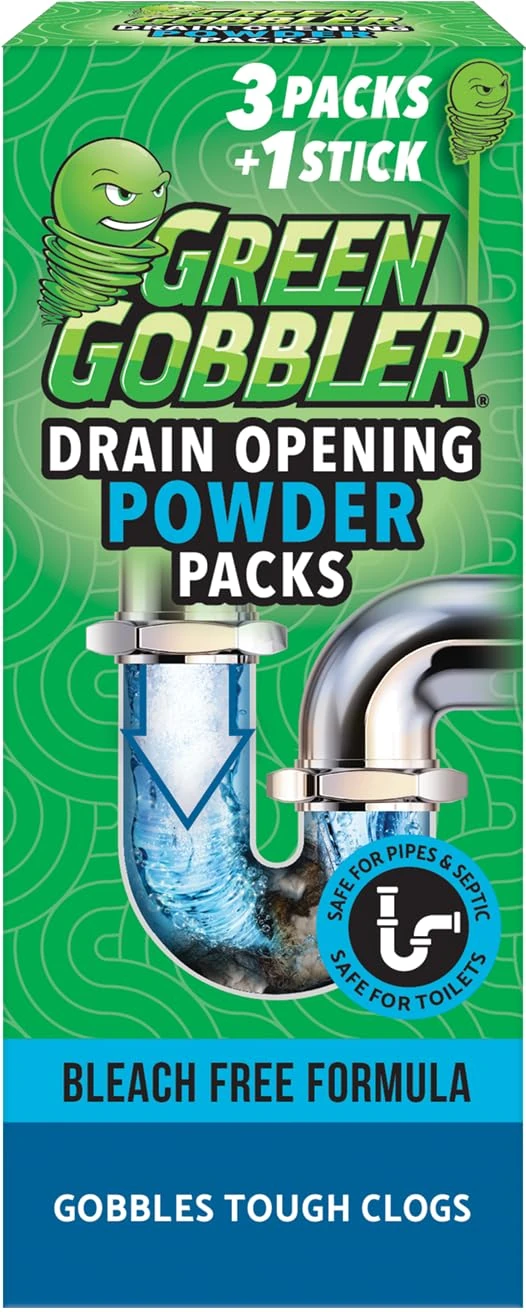 Green Gobbler Drain Unblocker PACS | Hair Clog Remover | Toilet Clog Remover | Sinks & Tub Drain Cleaner | 3 Pac with Free Hair Grabber Tool