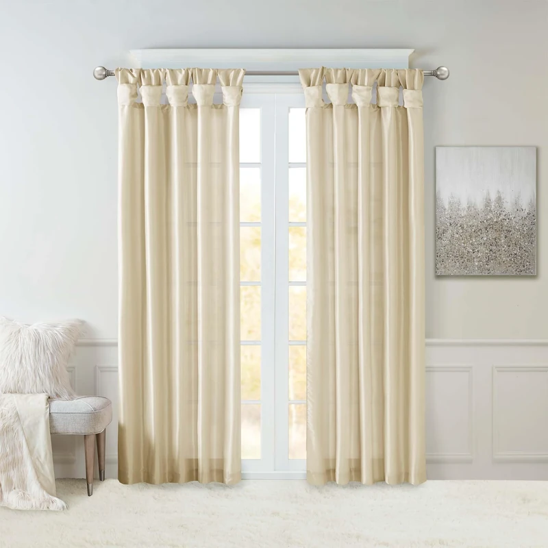 Madison Park Emilia Faux Silk Single Curtain with Privacy Lining, DIY Twist Tab Top, Window Drape for Living Room, Bedroom and Dorm, 108" L x 50" W, Champagne