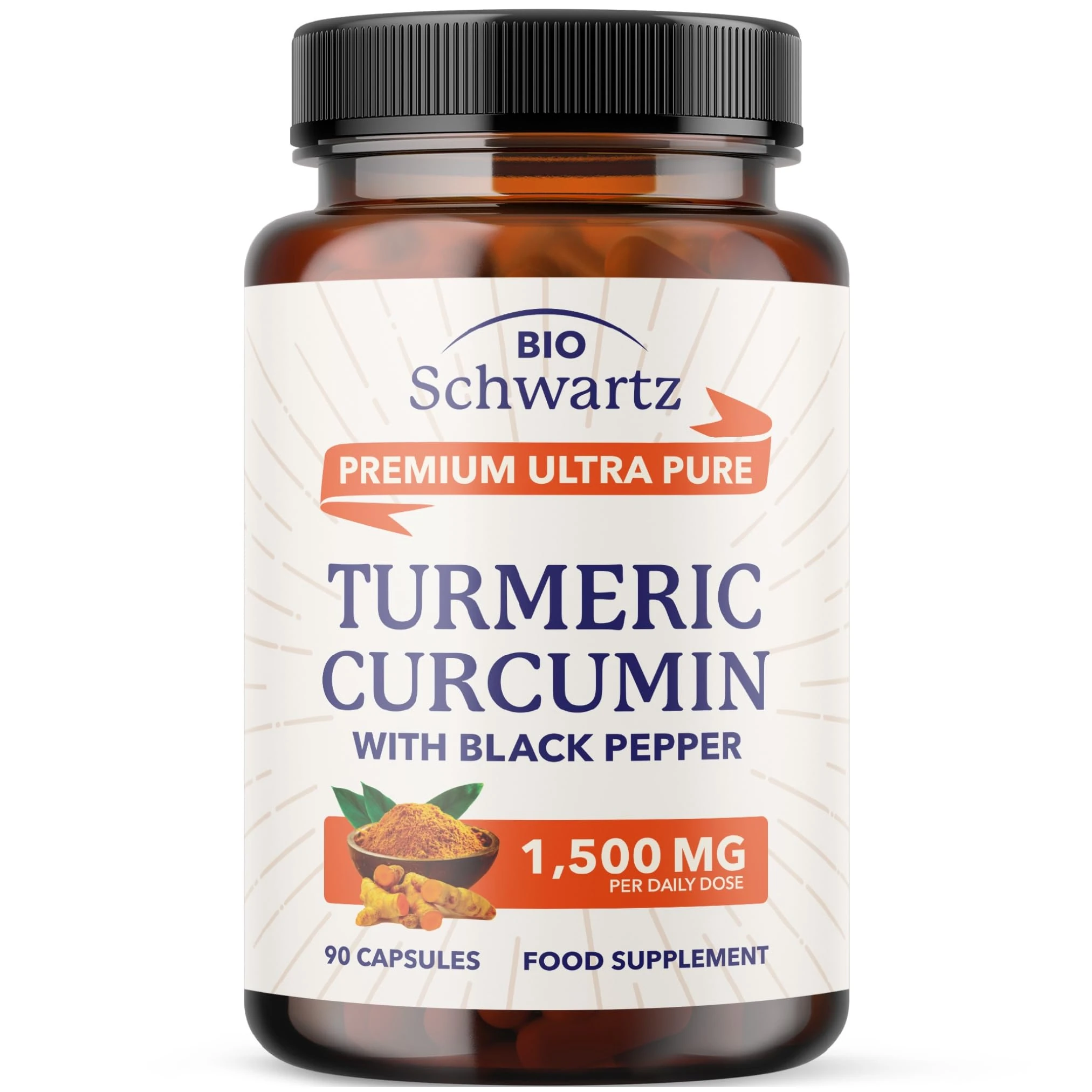 Turmeric and Black Pepper Capsules | High Strength 1500 mg Turmeric Curcumin Supplements | with Black Pepper for Ultra Absorption | Non-GMO, Vegan, Gluten-Free | 90 Capsules, 30 Day Supply