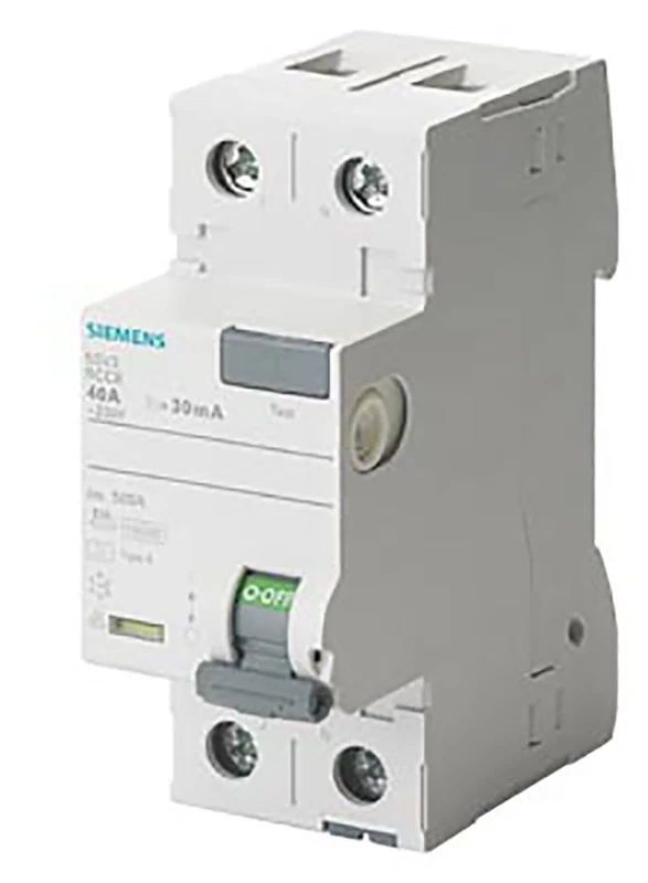 Siemens 5SV3312-6KK12 RCCB, 2-Pole, Type A, in: 25 A, 30 mA, Un AC: 230 V, SIGRES (Harsh Ambient Conditions), White