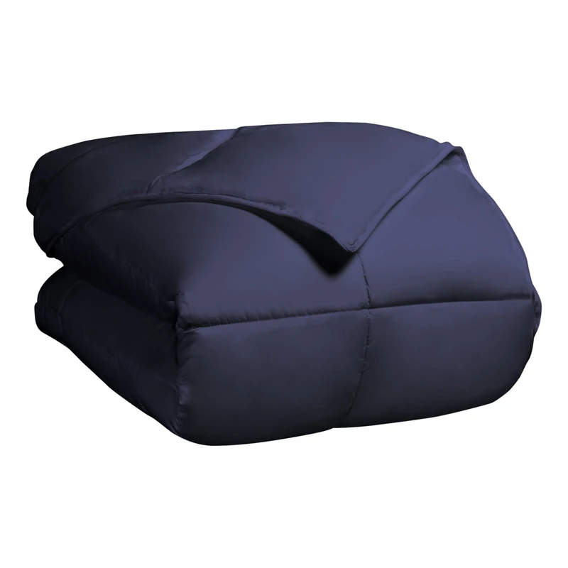 Superior Classic All-Season Down Alternative Comforter with Baffle Box Construction, Twin, Navy Blue, Microfibre, Single