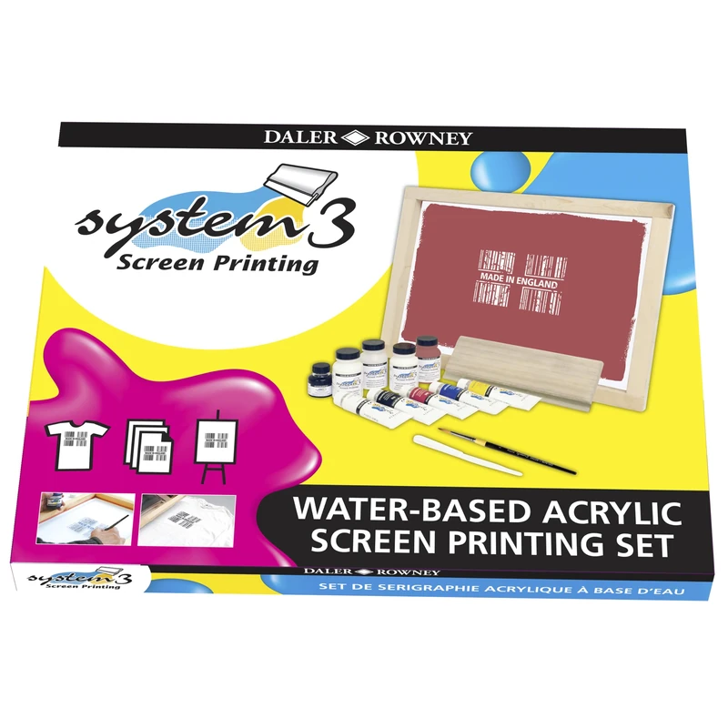 Daler-Rowney System3 Water-Based Screen Printing Introductory/Beginners Set, Transparent Screen, Box Size 54.3cm x 42.3cm