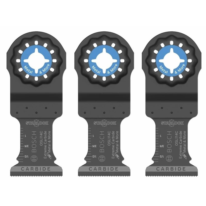 BOSCH OSL114C-3 3-Pack 1-1/4 in. Starlock Oscillating Multi Tool Metal & More Carbide Extreme Plunge Cut Blades for Cutting Iron Bar, Metal, Wood with Nails, Drywall and Tile