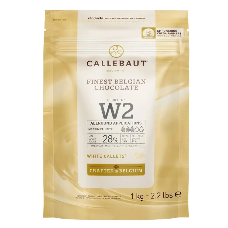 Callebaut W2 Finest Belgian White Chocolate Couverture Callets 28.0% Cocoa 1kg - Image 1