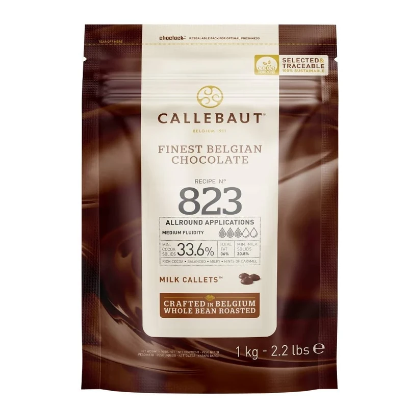 Callebaut 823 Finest Belgian Milk Chocolate Couverture Callets 33.6% Cocoa 1kg