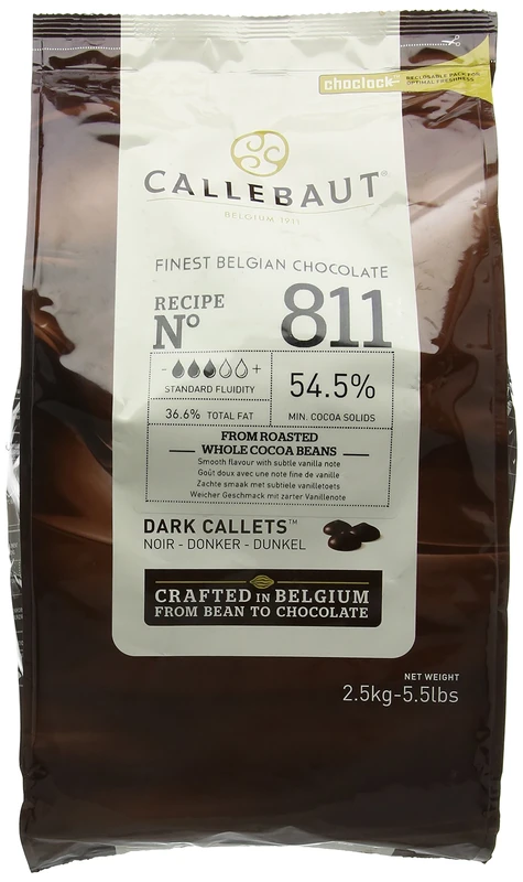 Callebaut 811 Finest Belgian Dark Chocolate Couverture Callets 54.5% Cocoa 2.5kg