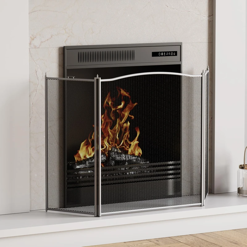 Fire Vida Denton Fire Screen 3 Panel Pewter Guard Cover Spark Shield Protector Fireside
