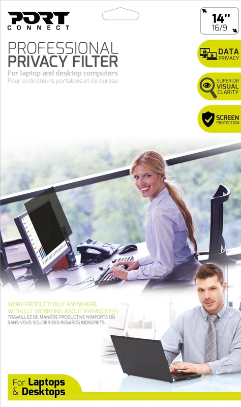 Port Designs 2D 14-Inch 16/9 Ratio Professional Privacy Screen Filter & Protector for Windows Laptop/Dell/Lenovo/HP/MacBooks & PC Monitors