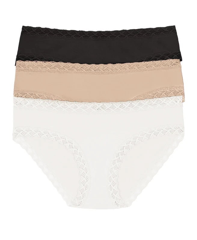 Natori Women's Bliss Girl Brief 3-Pack, Black/Cafe/White, Medium
