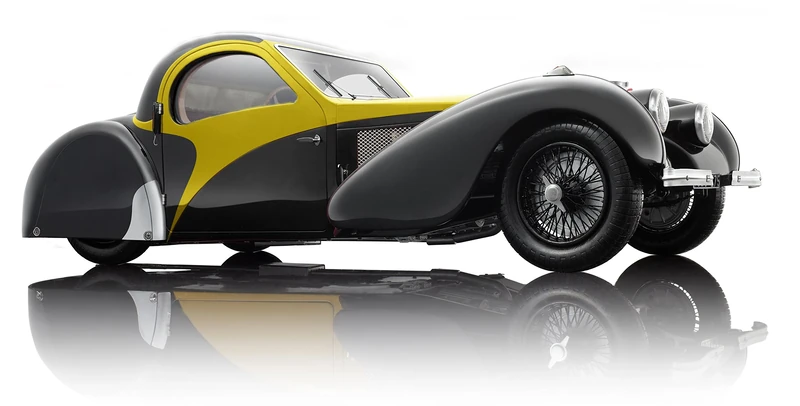 Bauer Exclusive Bugatti Type 57SC Atalante 1937: Faithful Model Car 1:12 Limited Edition Moving Doors and Bonnet Black/Yellow (7828-Z75Y)