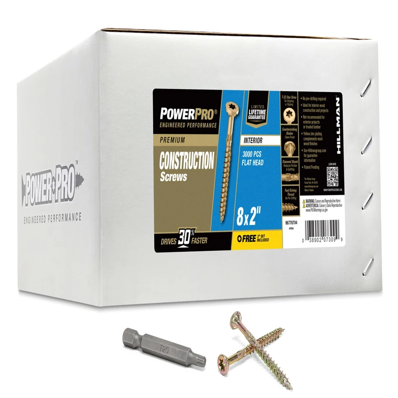 Hillman 967767 Power Pro Interior Wood Screw 1/4 Keg Box 8 X 2