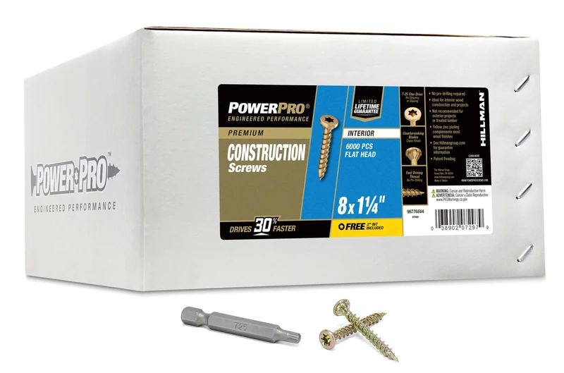 Hillman 967765 Power Pro Interior Wood Screw 1/4 Keg Box 8 X 1 1/4
