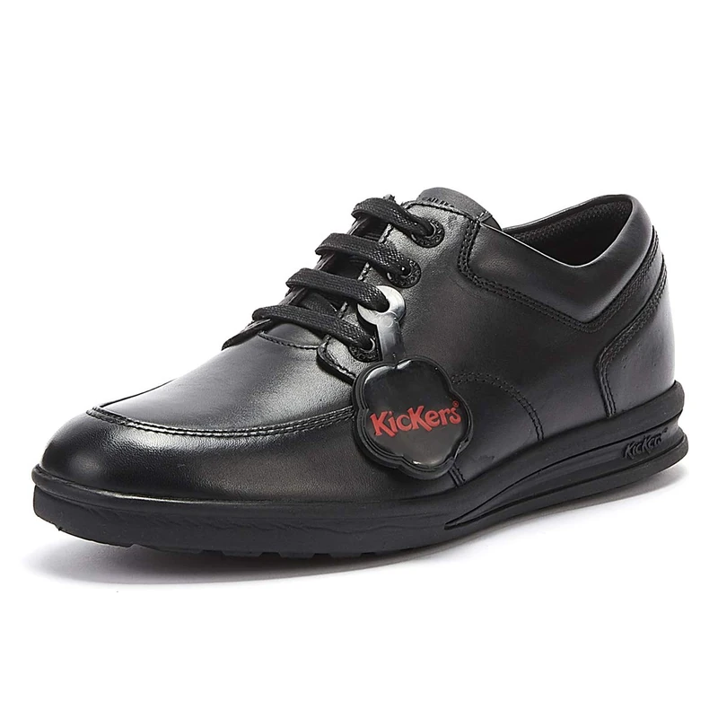 Kickers Boy's Troiko Lace Up Leather School Shoes | Smart Everyday School Look | Secure Lace-Up Fit, Cushioned for All-Day Wear, Black, 5 UK Child