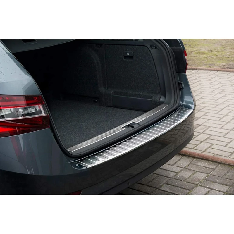 Stainless Steel Rear Bumper Protector Compatible with Skoda Superb Combi III 2015-2019 & 2019- Includes Scout 2019- 'Ribs'