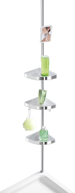 WENKO 22124100 Telescopic shower corner element Premium shiny - 3 shelves, 2 hooks and mirror, Aluminium, 27.5 x 70-260 x 20 cm, Shiny