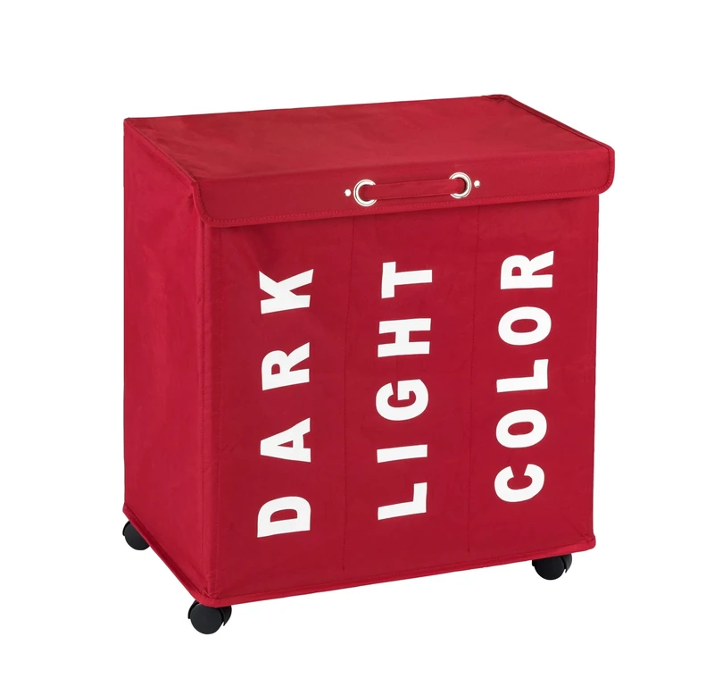 WENKO Trivo Laundry Bin, Polyester, Red, 35 x 56 x 60 cm